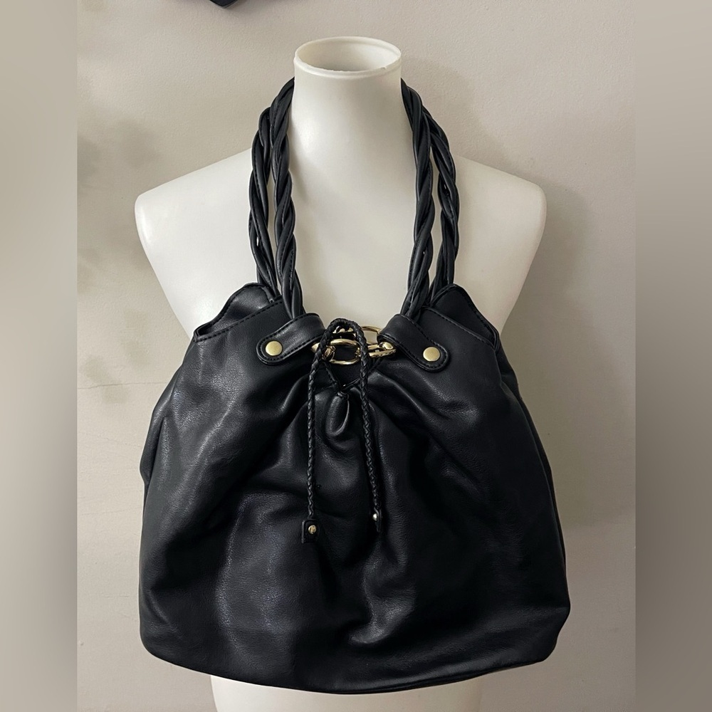 Relic Faux leather black bucket bag casual chic minimalist work office